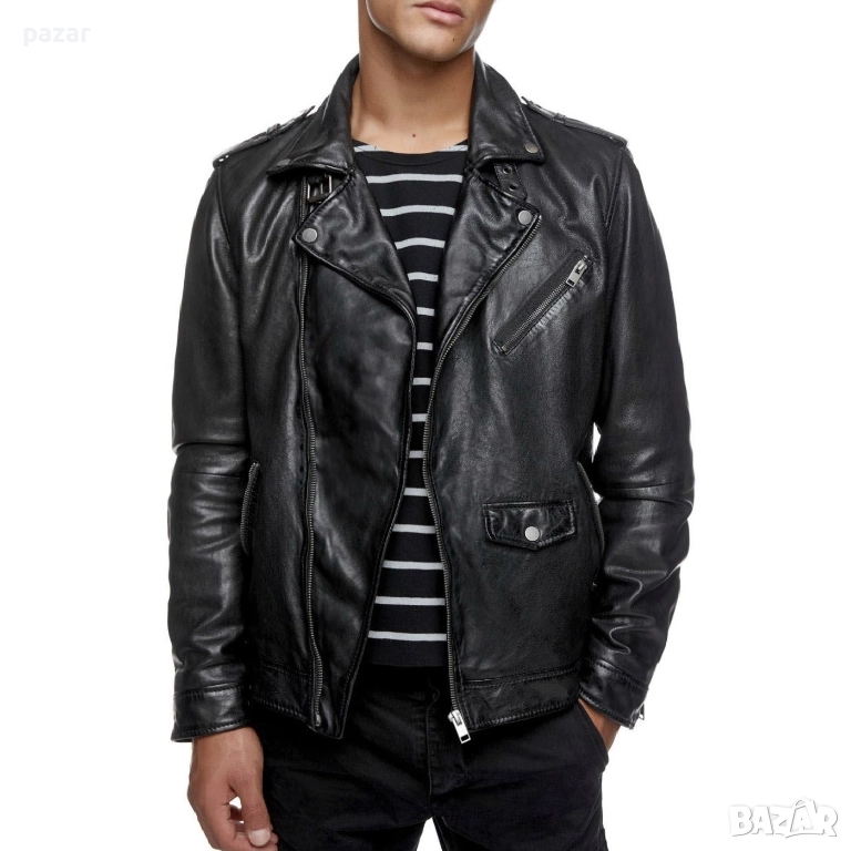 JACK & JONES Мъжко Кожено Яке Рокерско Мото Рокерия Метал Естествена Кожа L, снимка 1