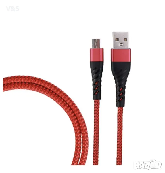 USB към USB-C / Type-C кабел за зареждане/пренос на данни, дължина 2M, подсилен, червен,, снимка 1