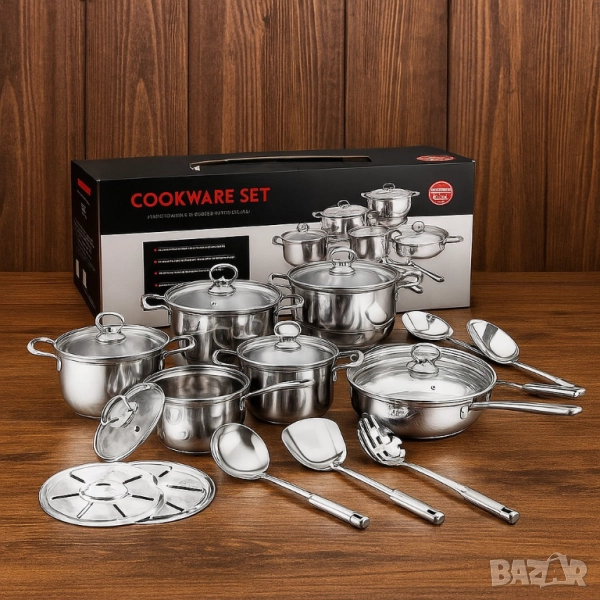 Премиум комплект съдове и прибори за готвене от неръждаема стомана – 18 части, снимка 1
