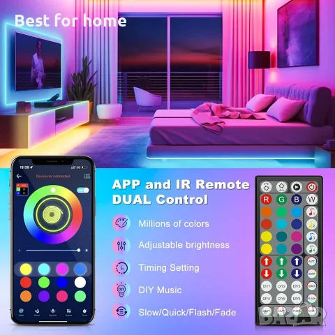 LED лента, 20M гъвкава RGB LED лента за декорация на стая, Bluetooth приложение за управление, снимка 3 - Лед осветление - 55875628