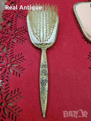 Прекрасен антикварен английски комплект огледало четка бронз месинг , снимка 4 - Антикварни и старинни предмети - 41489822