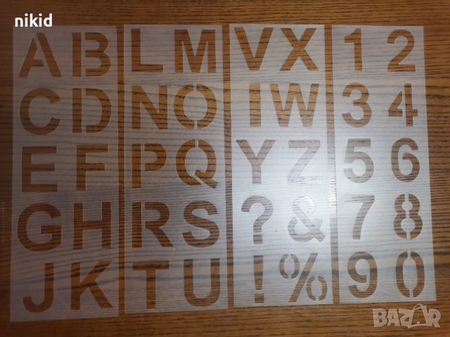 Латиница печатни едри букви азбука и цифри числа стенсил шаблон спрей торта украса сладки Scrapbook