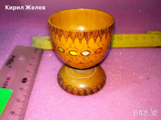 СТАРА ЕТНОГРАФСКА ДЕКОРАТИВНА ПИРОГРАФИРАНА ДЪВЕНА ЧАШКА РЪЧНА ИЗРАБОТКА 32811, снимка 5 - Декорация за дома - 44222308