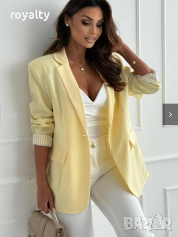 Дамско Жълто Елегантно Сако с Ефектни Ръкави