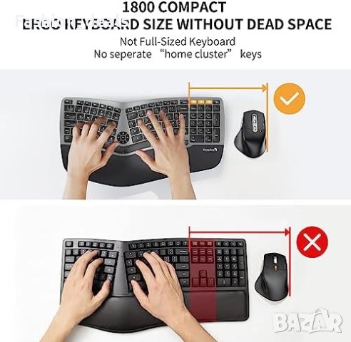 Нова Ергономична безжична клавиатура и мишка Windows Mac Android компютър лаптоп работа офис, снимка 5 - Клавиатури и мишки - 42367464