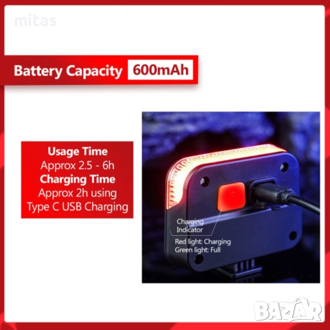 Комбинирана светлина за велосипед 2 в 1, Фар, Стоп, Соларно зареждане, снимка 4 - Аксесоари за велосипеди - 52080785