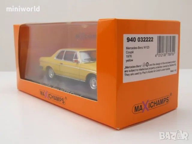 Mercedes 230CE W123 1976 - мащаб 1:43 на Maxichamps моделът е нов в PVC дисплей-кейс, снимка 9 - Колекции - 50010583