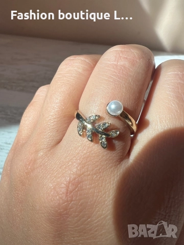 Златист пръстен с формата на лавров венец и перла ❤️, снимка 7 - Пръстени - 52247808