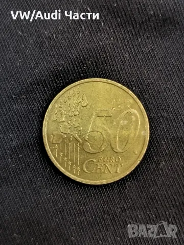 Монета 50 евро цента Германия 2002г. буква J  Бранденбургска врата 