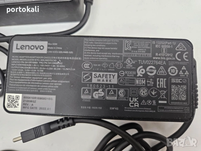 +Гаранция! Зарядно захранване за лаптоп Type-C Lenovo 65W, снимка 3 - Части за лаптопи - 53385241