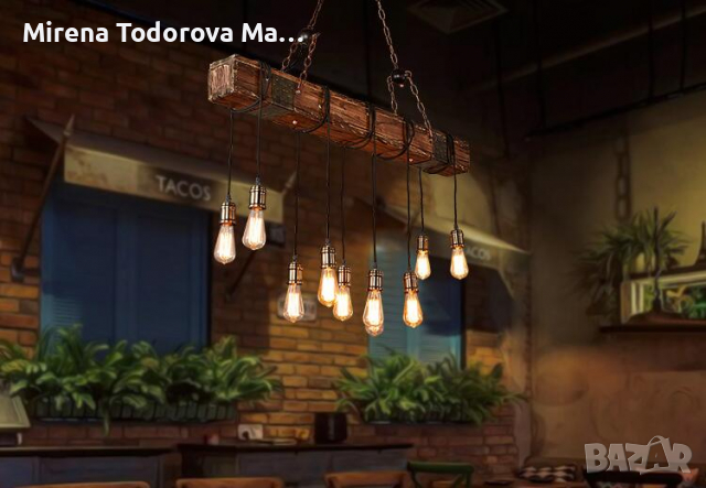 Дървена винтидж лампа полилей 6 глави Индустриални висящи тела Ретро, снимка 2 - Лампи за таван - 36170598