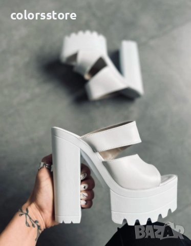 Чехли на ток - бяла кожа - CL100