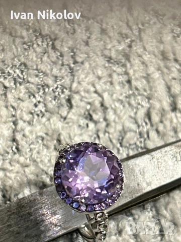 Дамски сребърен пръстен с 3 карата естествен аметист, брилянтна шлифовка!, снимка 9 - Пръстени - 52932174