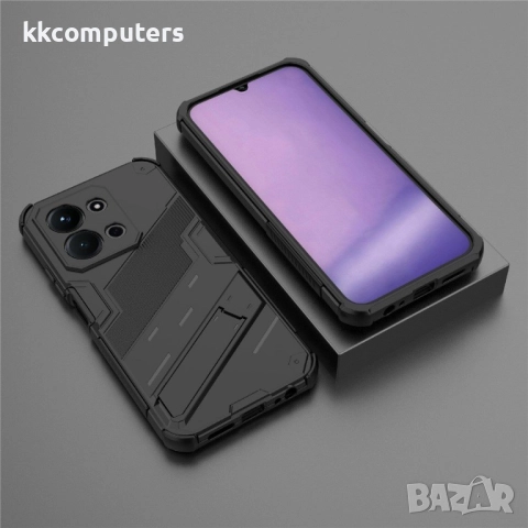 Xiaomi Redmi 15C 5G / 4G / Poco C85 4G Удароустойчив - PC+TPU Калъф с Протектор и Стойка (Черен, Бял