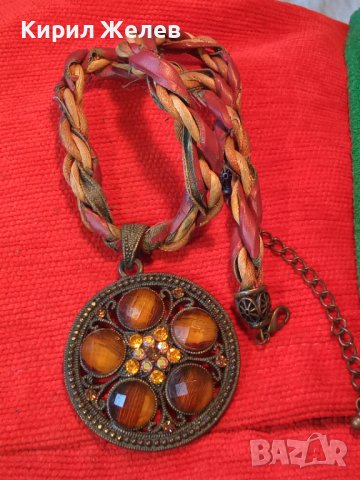 СТАРО БРОНЗОВО КРИСТАЛНО ФЛОРАЛНО ВИНТИДЖ КОЛИЕ ОГЪРЛИЦА 30133, снимка 11 - Колиета, медальони, синджири - 37851574