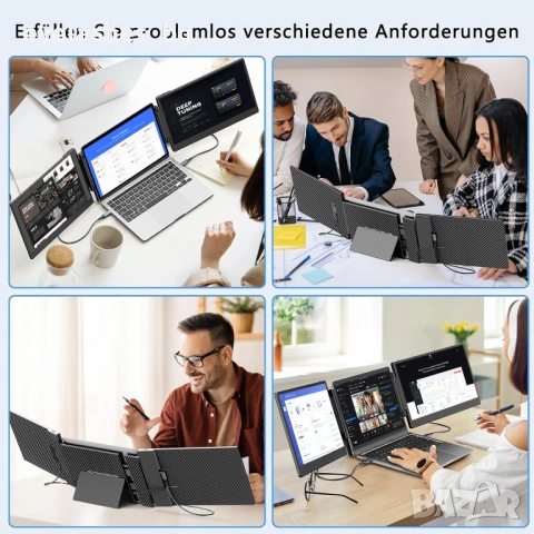 Троен монитор,Монитор за разширение за лаптоп, 15,6 инча, троен екран, 1920×1080, снимка 4 - Монитори - 53639672