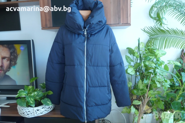 тъмносиньо яке пух на Zara- р-р М, снимка 2 - Якета - 47245791
