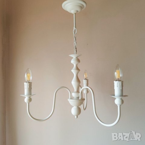 Шаби шик полилей 3ка свещ-бял мат-винтидж лампа,класическо осветление, снимка 3 - Полилеи - 22328478