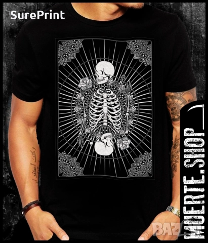 Черна тениска с щампа SKELETON CARD