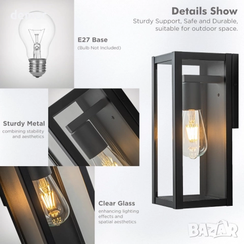 FTL Външно стенно осветление, матово черно, стъклени абажури, IP44, снимка 2 - Лампи за стена - 51693158