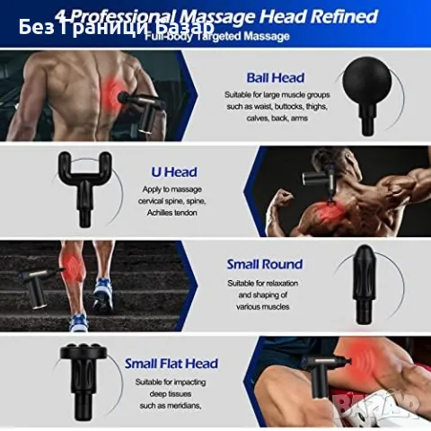 Нов Мини масажен пистолет 6 скорости, 4 глави, безшумен и мощен масаж, снимка 4 - Масажори - 49453486