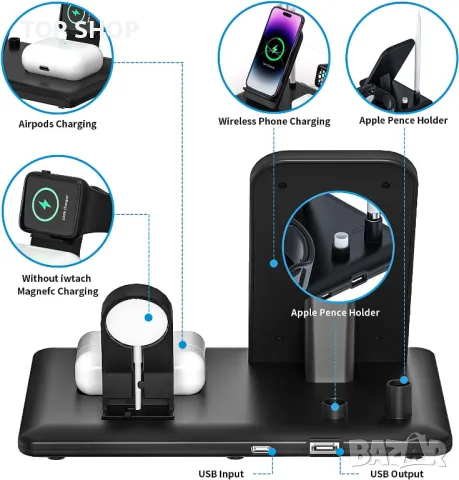 Безжично зарядно/ докинг станция Hoidokly 4 в 1, снимка 6 - Безжични зарядни - 48634698