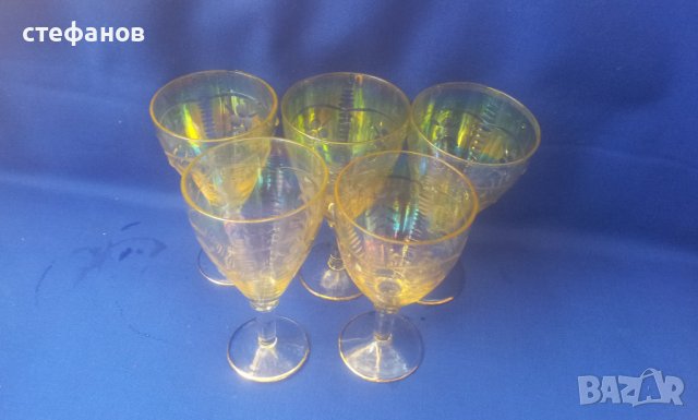Стъклени чаши за концентрат или вино, богата ръчна инкрустация, столче, седефен ефект, снимка 5 - Чаши - 40783411