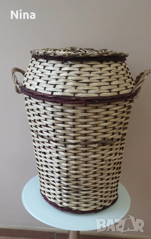 Плетен кош с капак за пране, снимка 3 - Други стоки за дома - 53495295