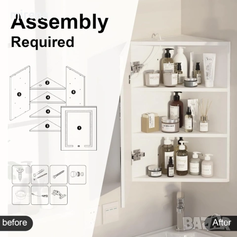 Ъглов шкаф с лед огледало, за баня отваря се отдясно наляво 60*40см, снимка 5 - Шкафове - 53434315