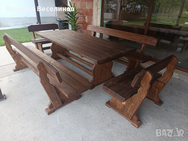 Баварски комплект маса с две пейки, снимка 16 - Маси - 24211866