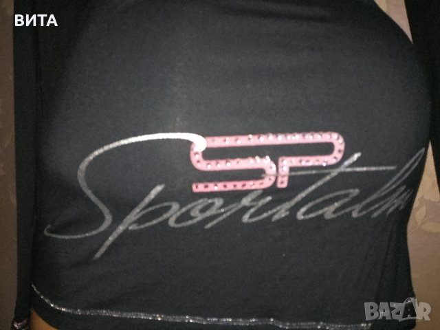 Sportalm- M- Черна блуза с  панделка с розови камъчета , снимка 4 - Блузи с дълъг ръкав и пуловери - 44348309