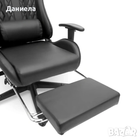 Геймърски стол с прибираща се подложка за крака и функция за масаж - черен, снимка 4 - Столове - 53237764
