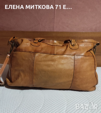 Pieces маркова голяма чанта от естествена кожа цвят коняк, снимка 5 - Чанти - 52324709