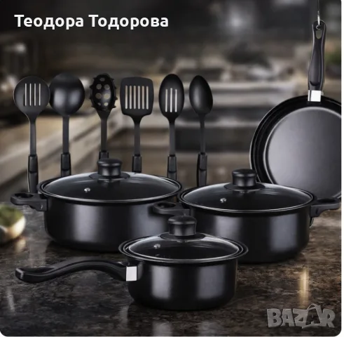 Комплект съдове за готвене от 13 части,незалепващо покритие,за използване на индукционни котлони и п