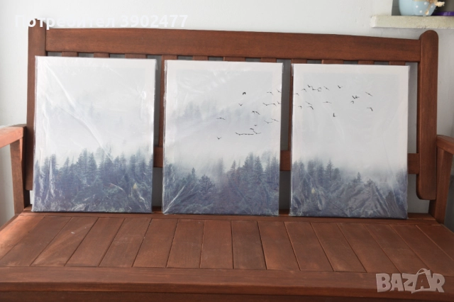 Три картини панно с гора и птици