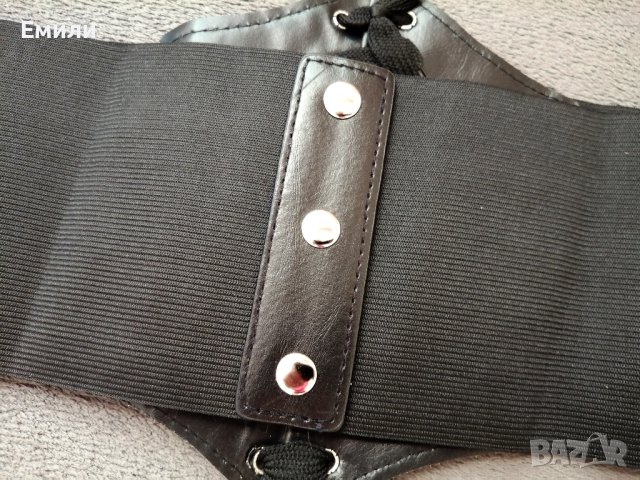 Колан/корсет за талия с бродерия цветя, имитация на кожа и ластик в черен цвят, снимка 10 - Корсети, бюстиета, топове - 41488677