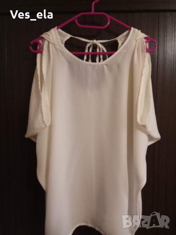 бяла блуза с отворени рамена размер