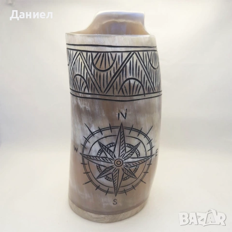 Чаши  от истински биволски рог и гравюри с викингски мотиви - тип халба, снимка 7 - Други - 53216189