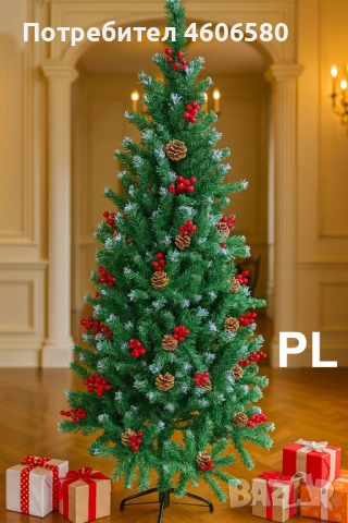 🎄 Коледна елха с червени плодчета и шишарки – 180 см 🎁, снимка 3 - Коледни подаръци - 52180179