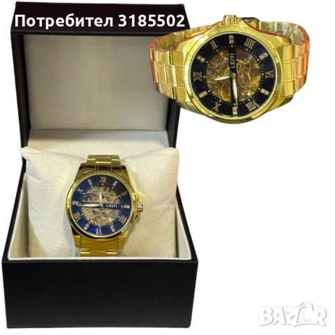 Луксозен и елегантен мъжки златист часовник LEIYI, снимка 3 - Мъжки - 51432545