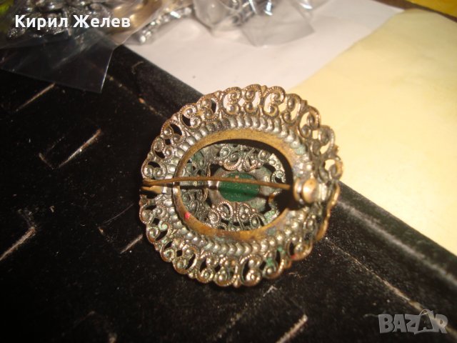СТАРИННА АРТ ДЕКО БРОНЗОВА ПОСРЕБРЕНА СКЪПОЦЕННА БРОШКА с ПЕРИДОТ-  ОЛИВИН и ЗЕЛЕН АХАТ 25073, снимка 3 - Антикварни и старинни предмети - 34529608
