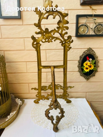 Красива голяма месингова поставка / статив / от Англия за картина, гоблен, голямо плато, книга, снимка 8 - Антикварни и старинни предмети - 53701874