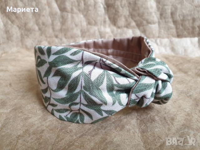 Диадема с възел Диадема със зелени листенца Ръчна Изработка Зелена Диадема Диадеми Аксесоари за коса, снимка 5 - Аксесоари за коса - 36286234