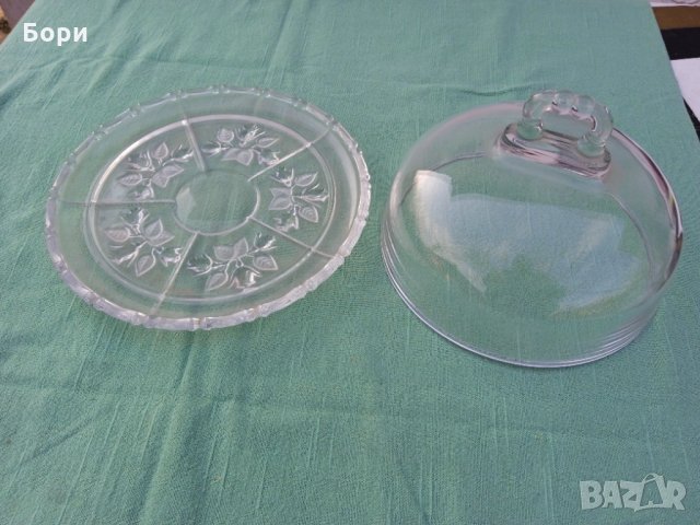 Немски стъклен поднос с капак, снимка 2 - Аксесоари за кухня - 35928956