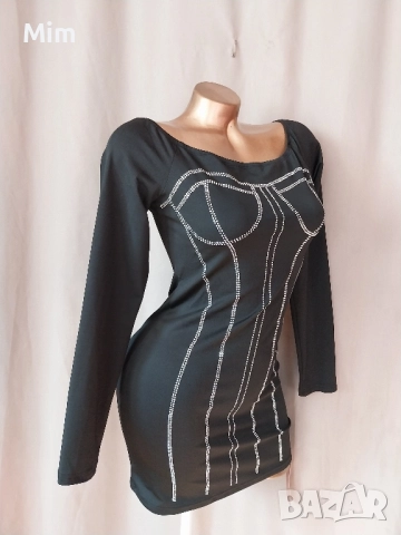 М Черна рокля със сребристи камъчета , снимка 6 - Рокли - 52024104