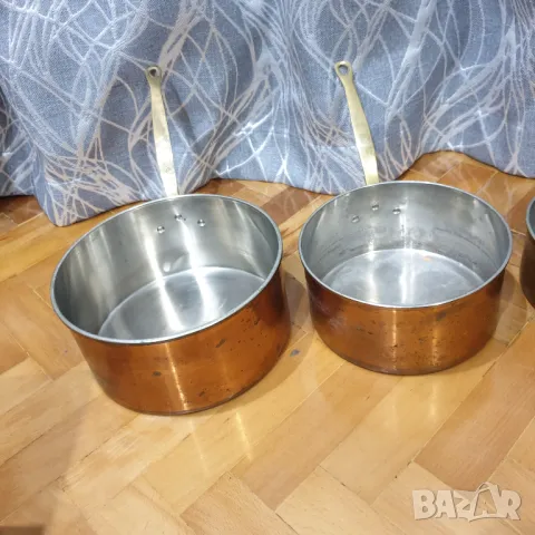 Комплект медни тигани с бронзови дръжки, снимка 7 - Антикварни и старинни предмети - 49329585