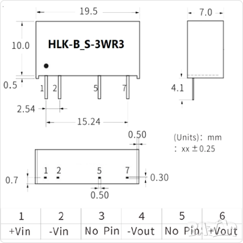 Галваничен изолатор  , Изолиран DC/DC конвертор за печатен монтаж 1500VDC/3000VDC ,3.3V,5V,12V,24V, снимка 4 - Друга електроника - 51944704