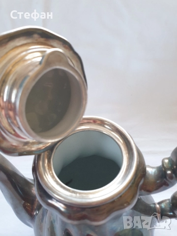 Посребрен порцеланов чайник , снимка 6 - Антикварни и старинни предмети - 52190280