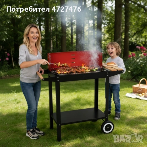Градинско барбекю на колела, емайлирана стомана, 4 степени + Подарък 3 прибора, снимка 4 - Барбекюта - 53342028