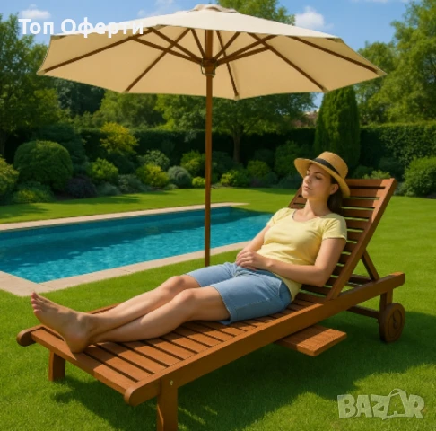 Шезлонг Muhler, Meranti, снимка 4 - Градински мебели, декорация  - 50463688